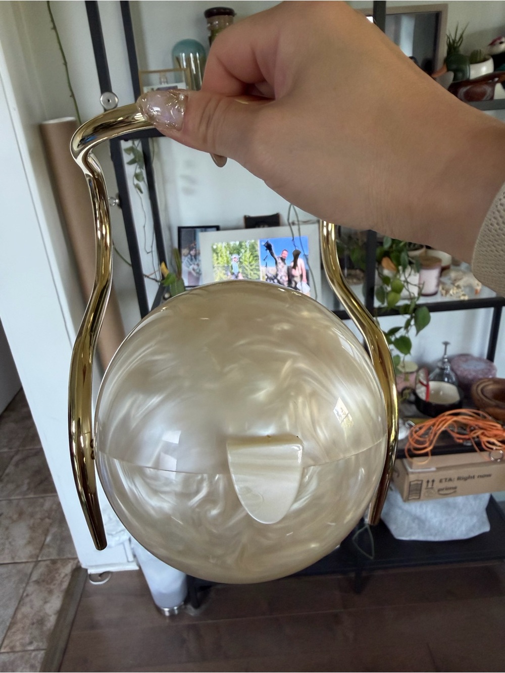 Cult Gaia Ivory and Gold Pearl Top Handle Bag